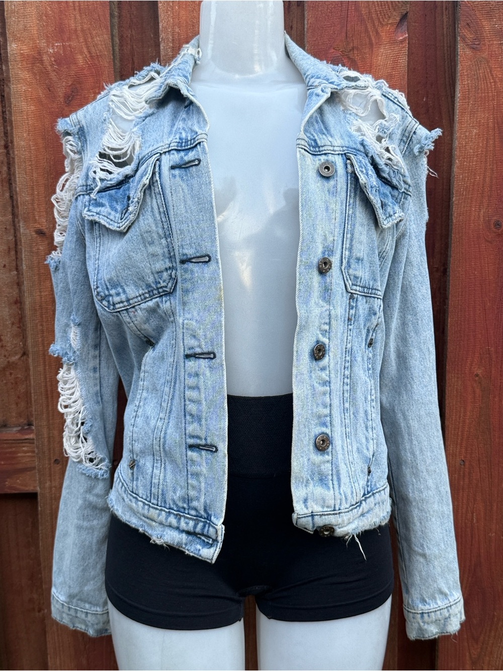 Carmar Extreme Distressed Slashed Shredded Denim Jacket Light Wash Cotton Sz S